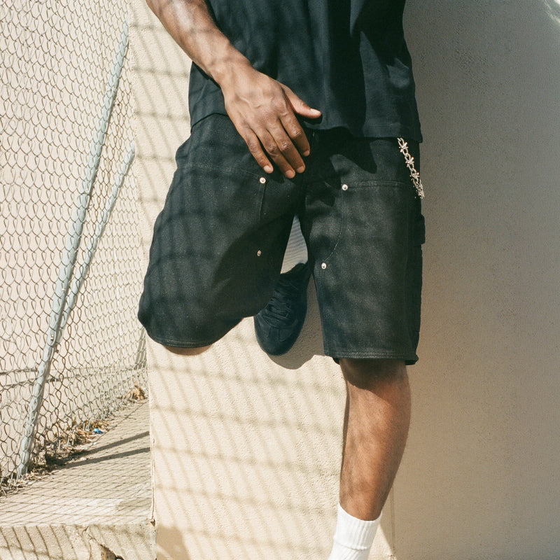 Black Denim Carpenter Shorts